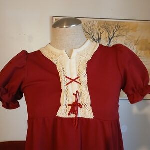 Vintage Handmade Red And Cream Maxi Dress